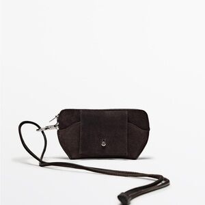 Massimo Dutti Dark Brown Suede Crossbody Sunglass & Wallet
